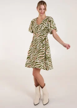 Blue Vanilla Khaki Button Front Shirred Waist Mini Dress