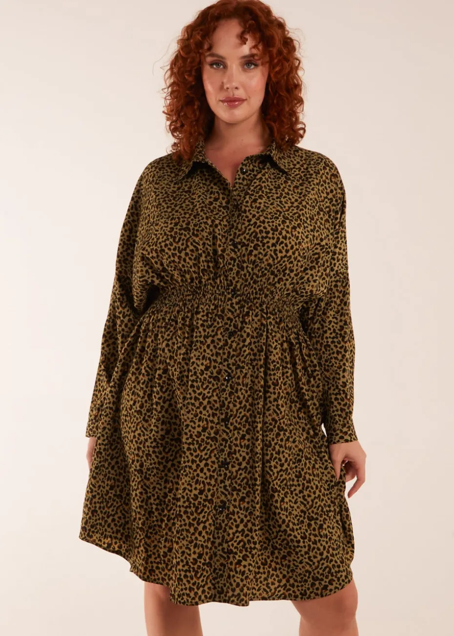 Blue Vanilla Khaki Curve Leopard Shirt Dress