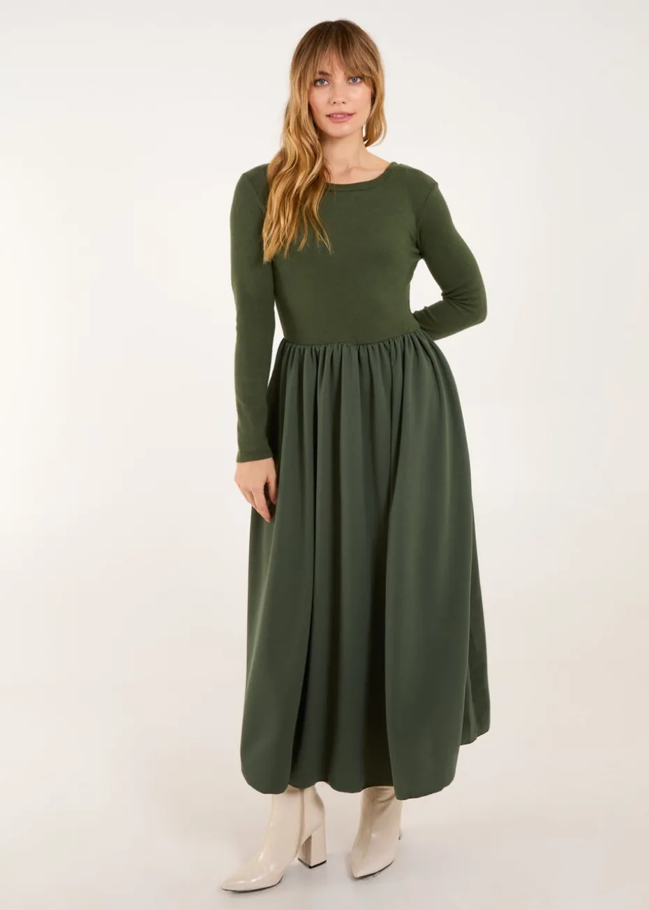 Blue Vanilla Khaki Long Sleeve Scuba Crepe Skirt Dress