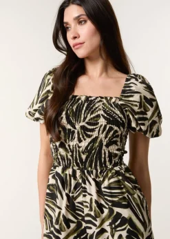 Blue Vanilla Khaki Palm Print Jumpsuit
