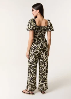 Blue Vanilla Khaki Palm Print Jumpsuit
