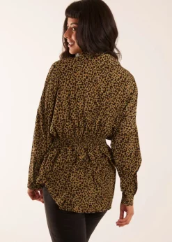 Blue Vanilla Khaki Shirred Batwing Shirt
