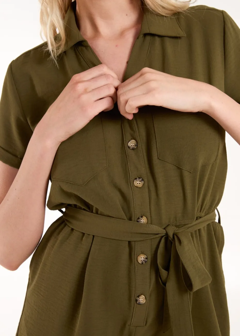 Blue Vanilla Khaki Utility Playsuit
