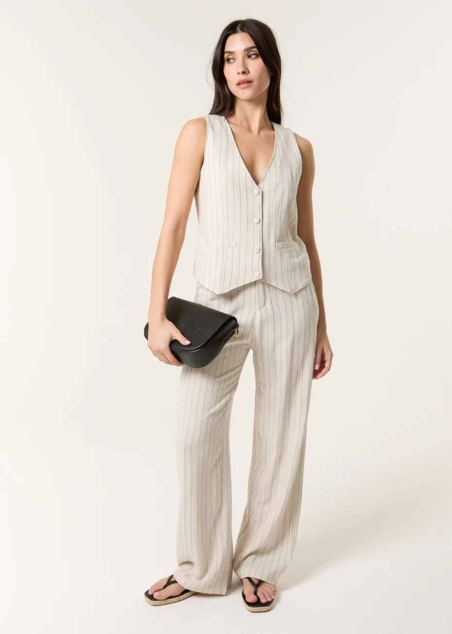 Blue Vanilla Linen Pinstripe Drawstring Trousers