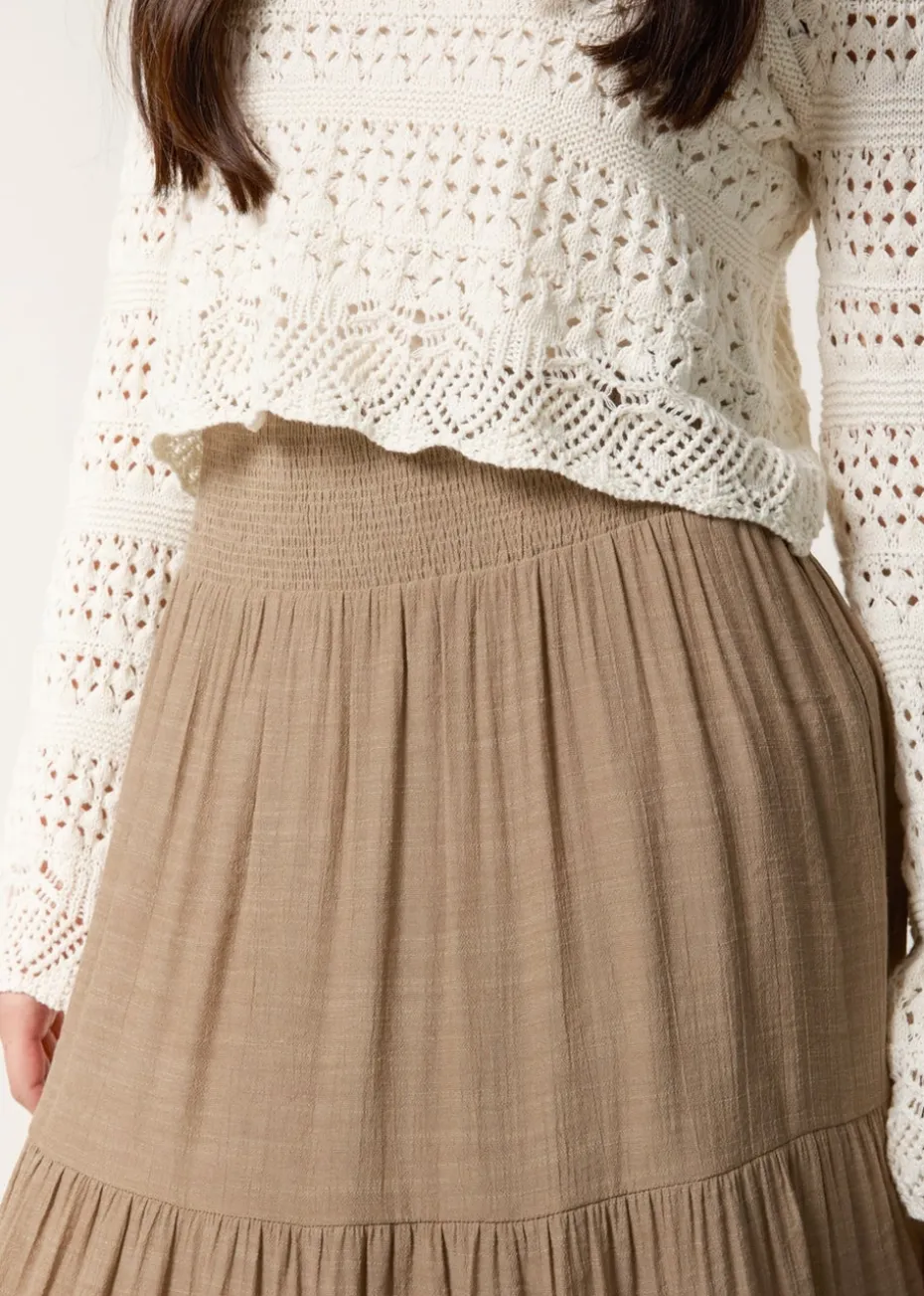 Blue Vanilla Mocha Shirring Waist Tiered Maxi Skirt