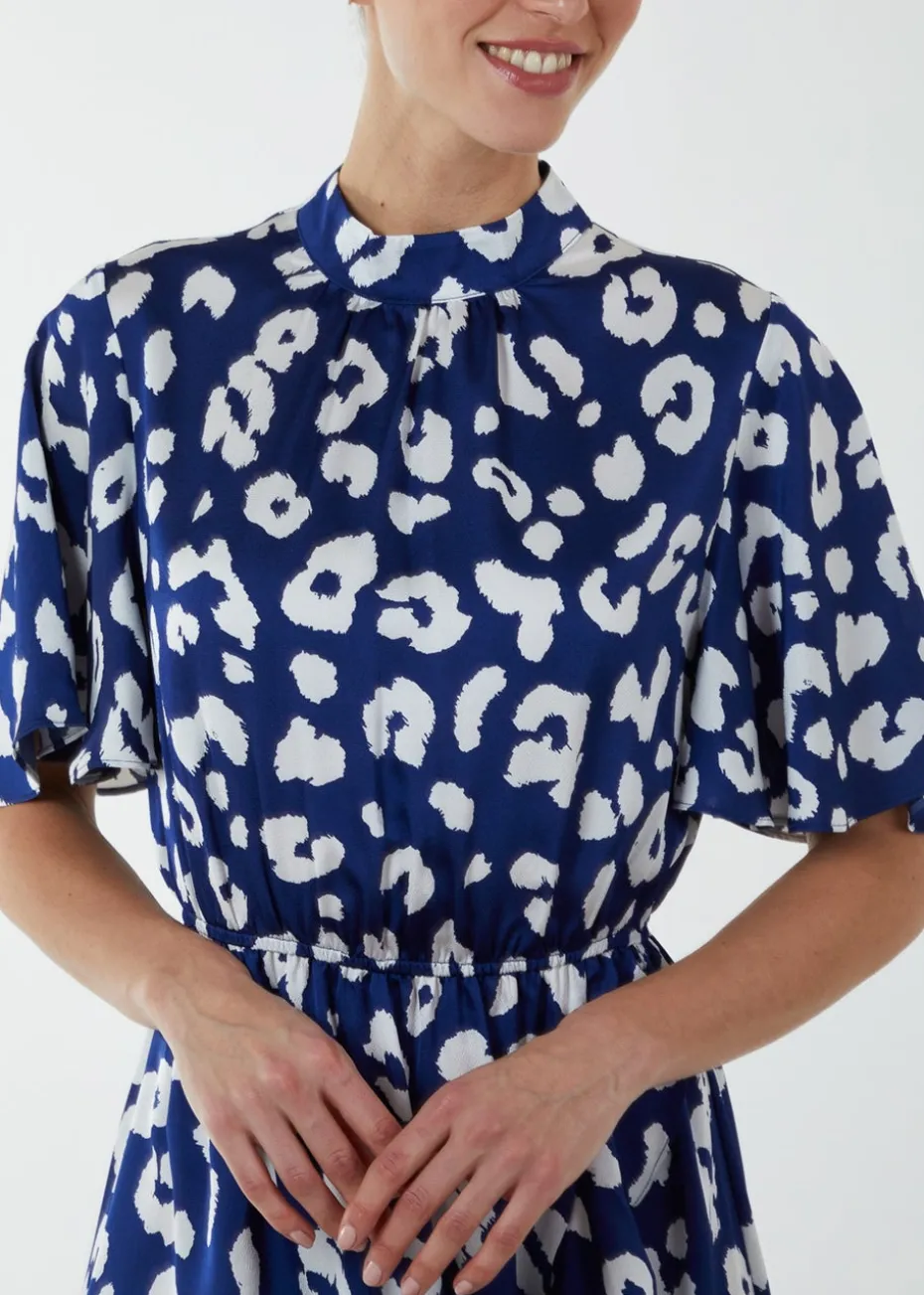 Blue Vanilla Navy Angel Sleeve Wrap Ruffle Midi Dress