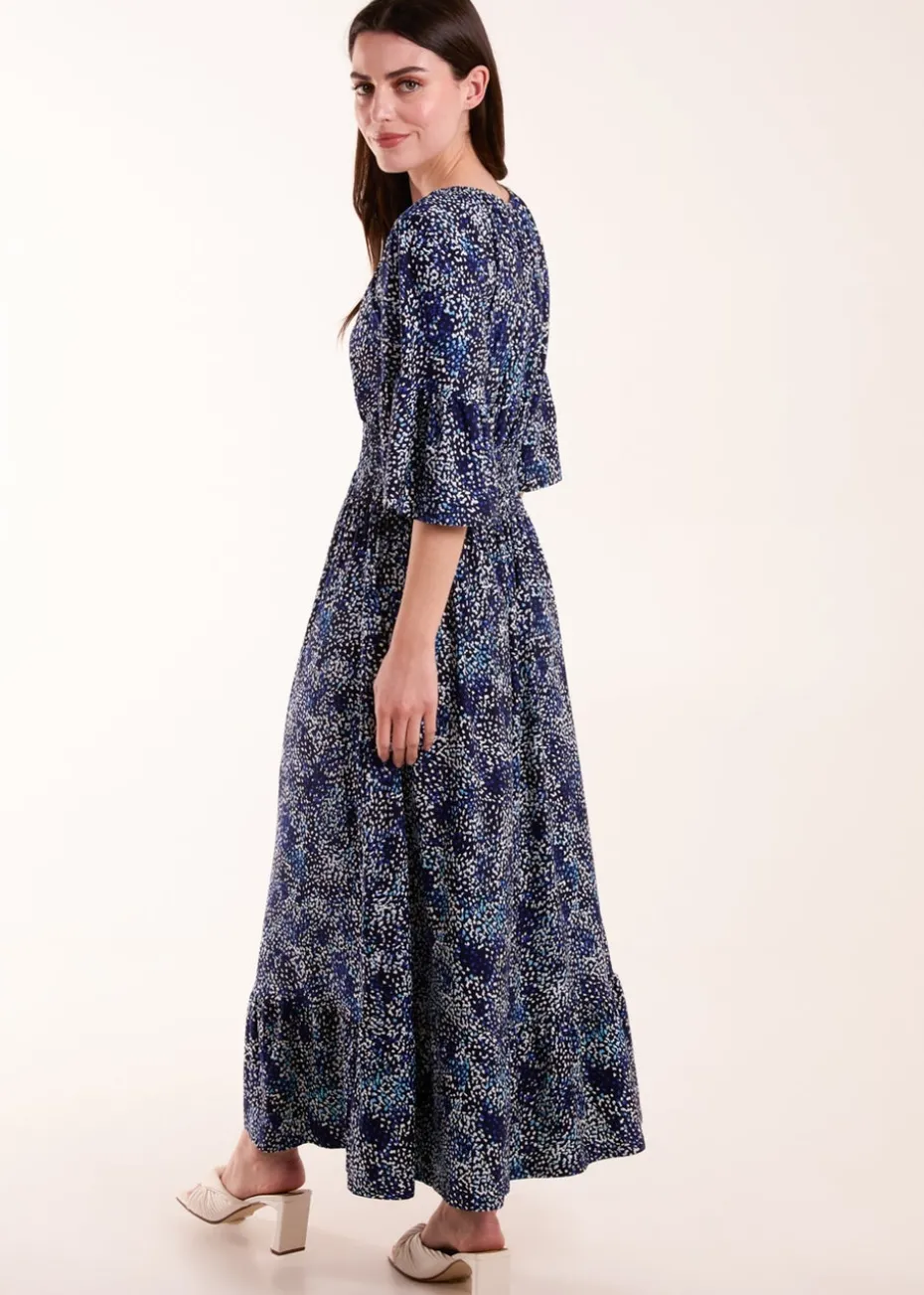 Blue Vanilla Navy Elasticated Neck Shirred Waist Midi Dress