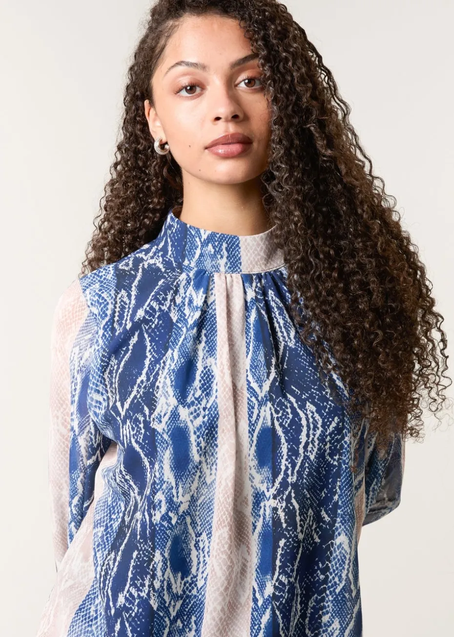 Blue Vanilla Navy Snake Skin High Neck Blouse