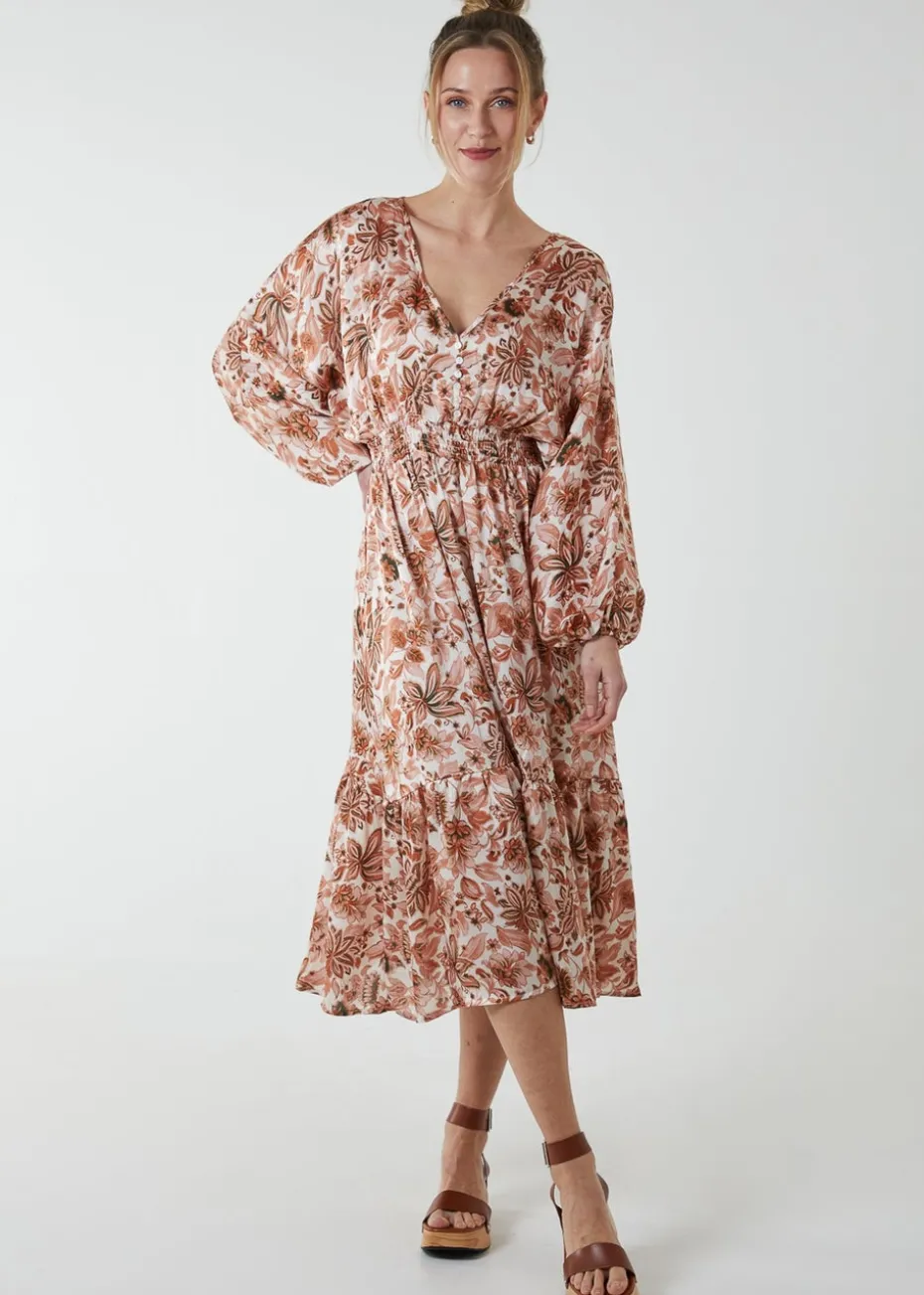 Blue Vanilla Pink Balloon Sleeve Midi Dress