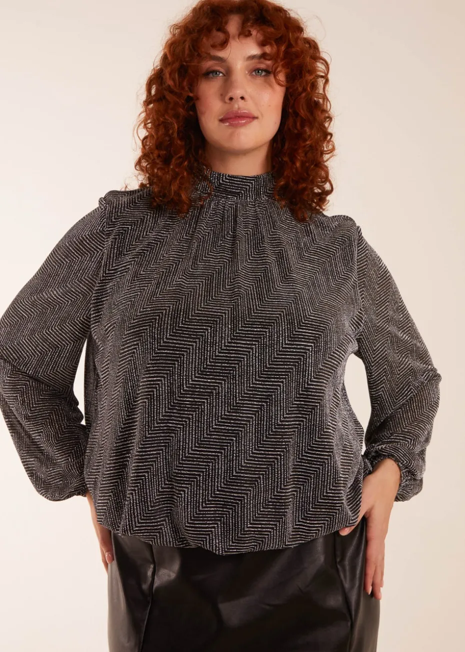 Blue Vanilla Silver Curve Puffball High Neck Top