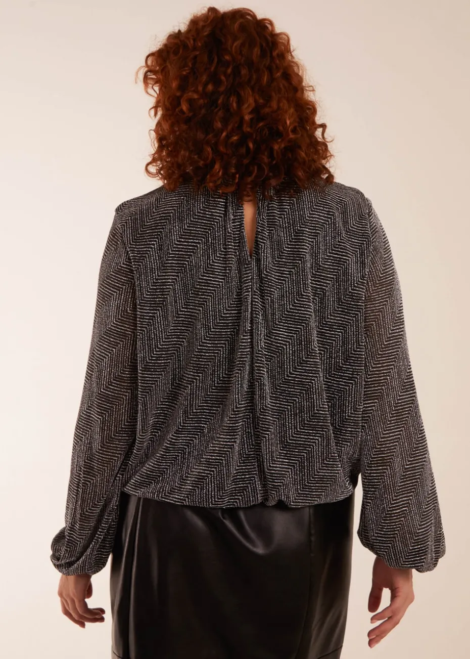 Blue Vanilla Silver Curve Puffball High Neck Top