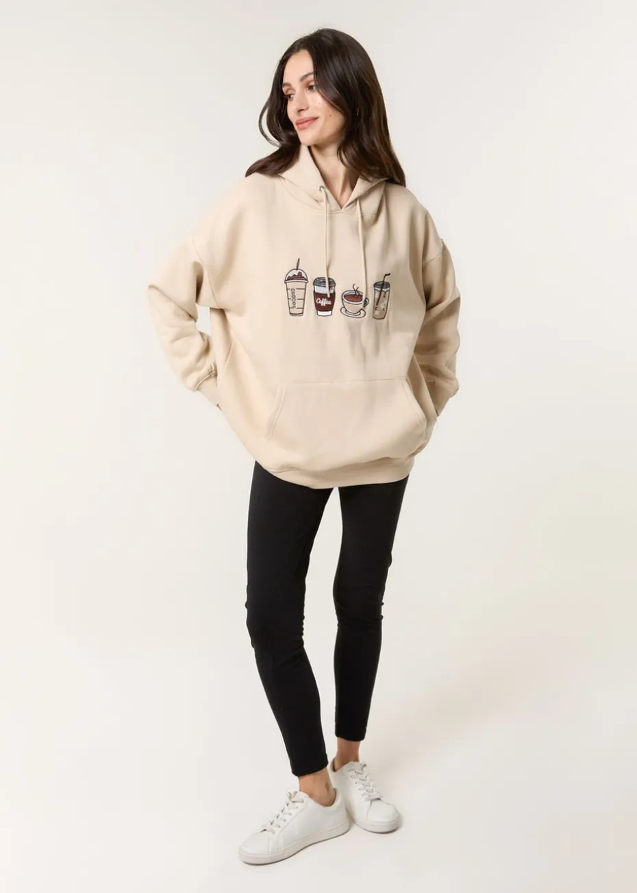 Blue Vanilla Stone Coffee Embroidered Hoodie