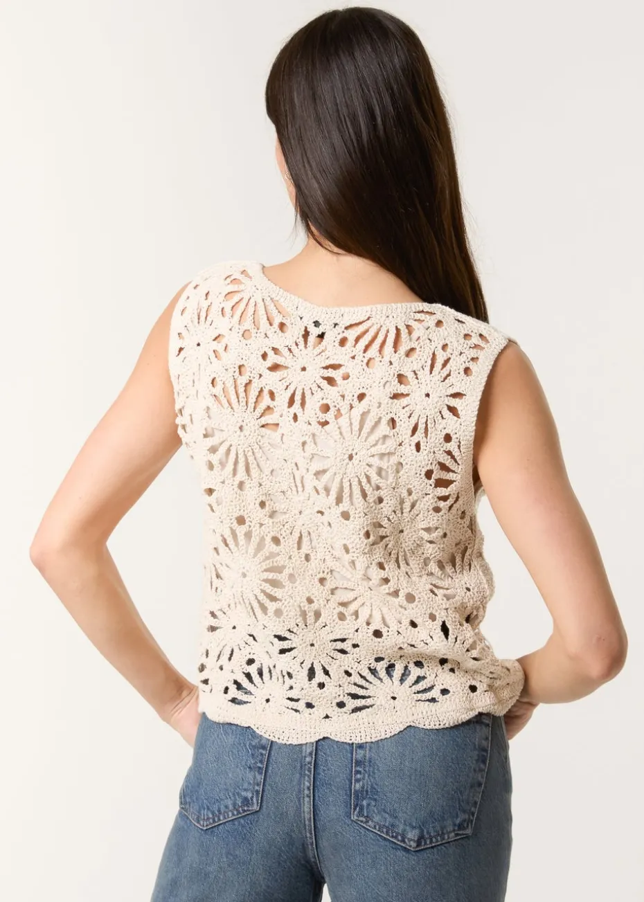 Blue Vanilla Stone Crochet Top With Sequins