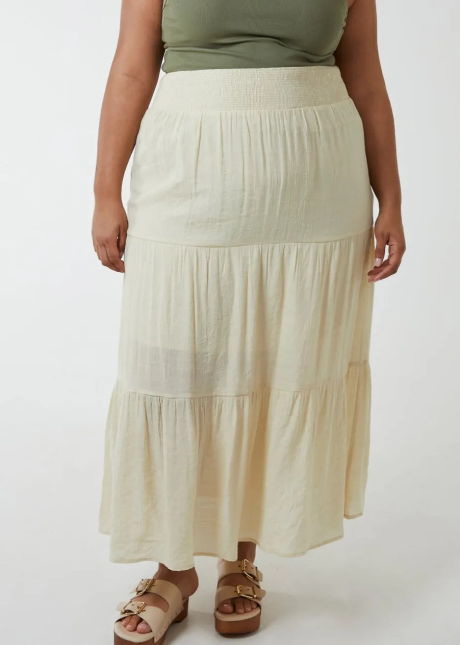 Blue Vanilla Stone Curve Tiered Shirred Maxi Skirt