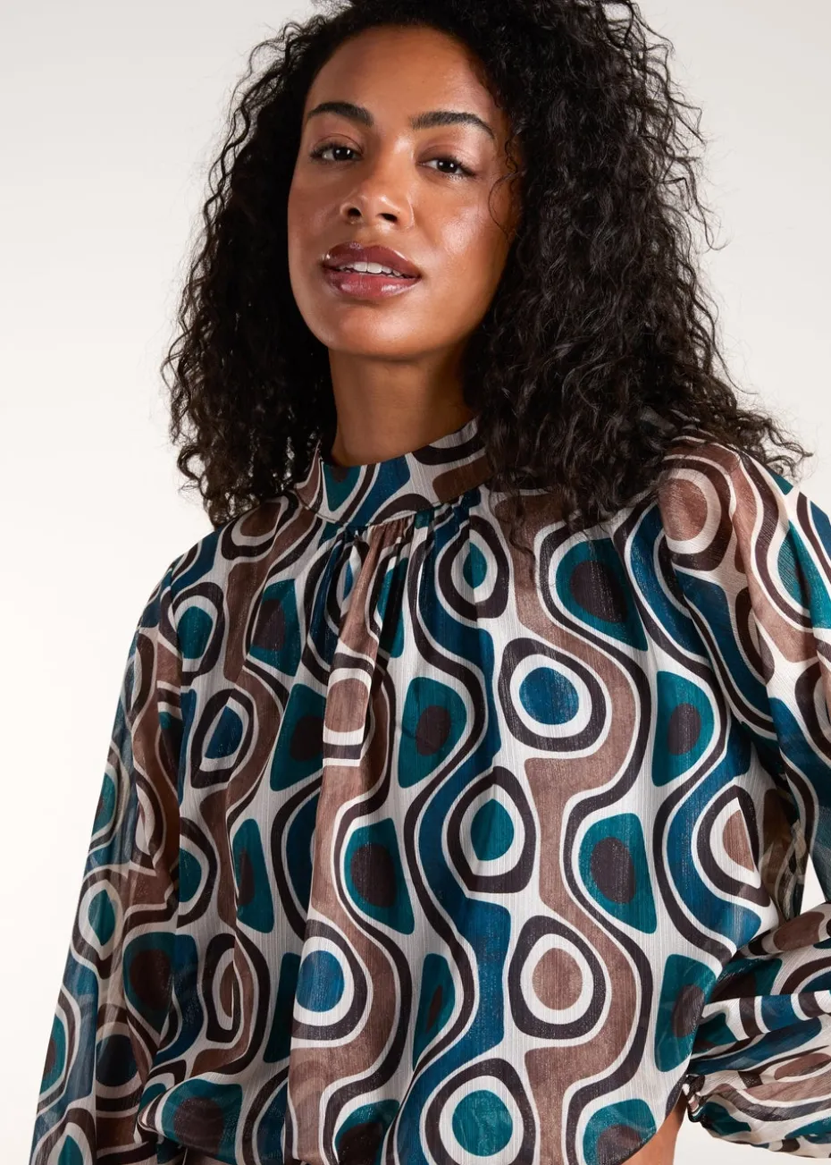 Blue Vanilla Teal High Neck Puffball Top