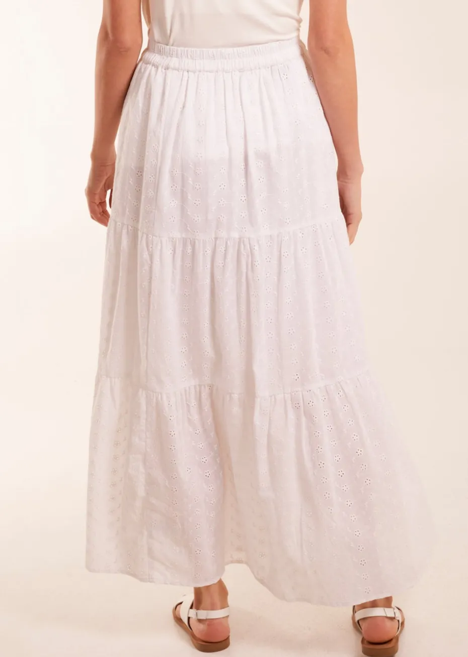Blue Vanilla White Broderie Detail Maxi Skirt