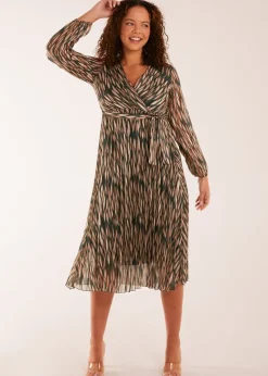 Blue Vanilla Wrap Over Metallic Vertical Print Dress