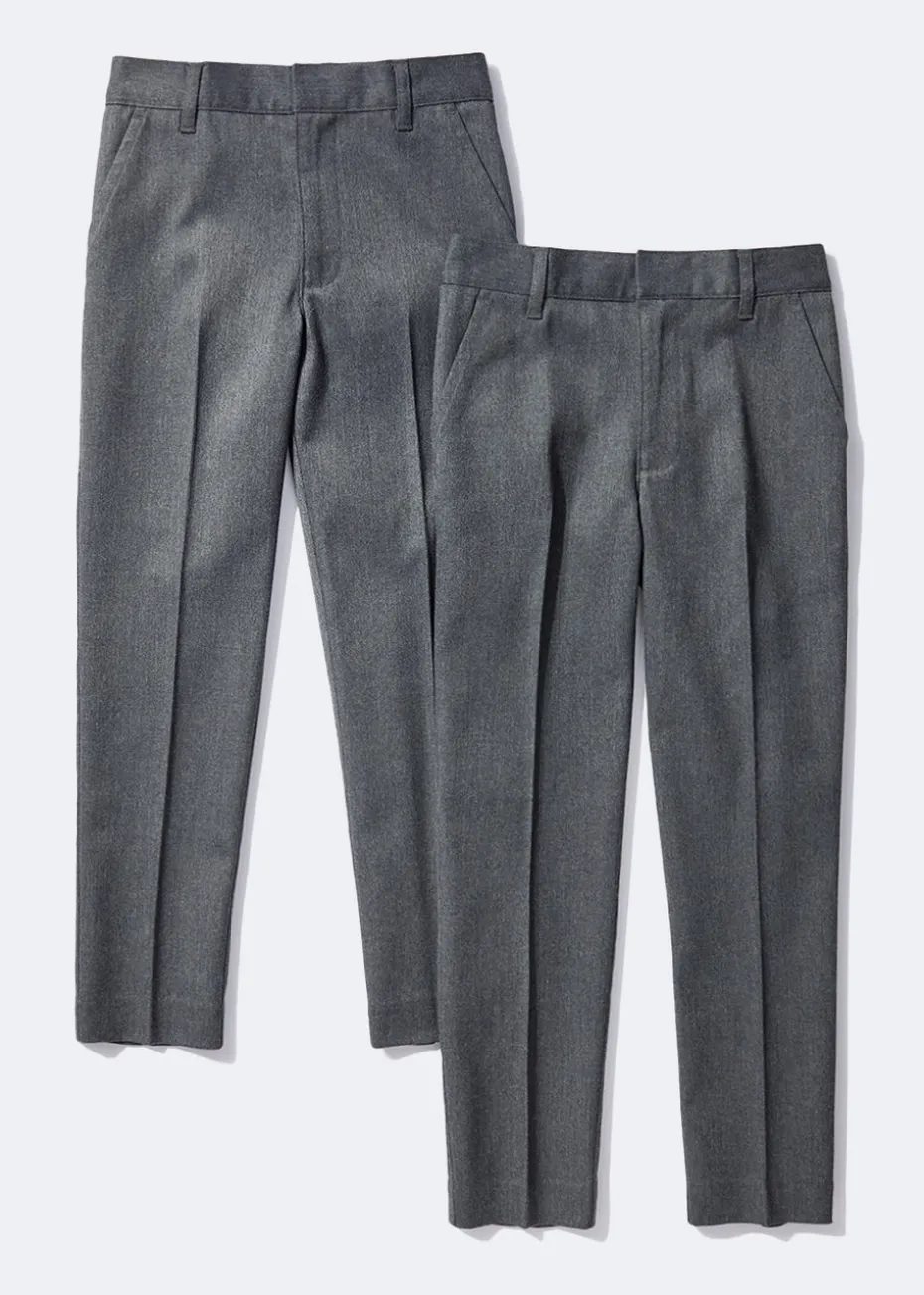 Boys 2 Pack Grey Skinny Fit School Trousers (6-13yrs)