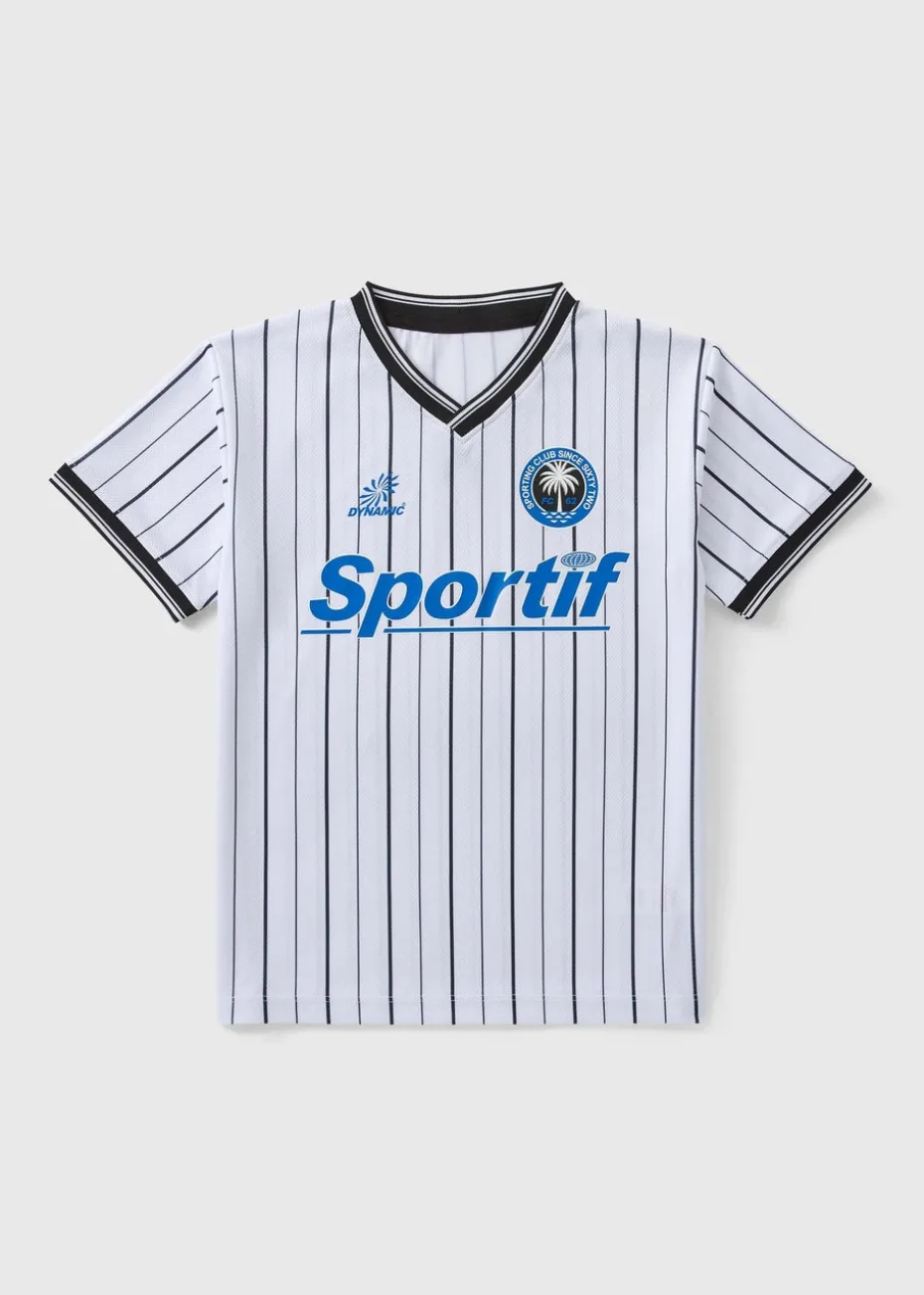 Boys Black & White 90s Football T-Shirt (7-15yrs)