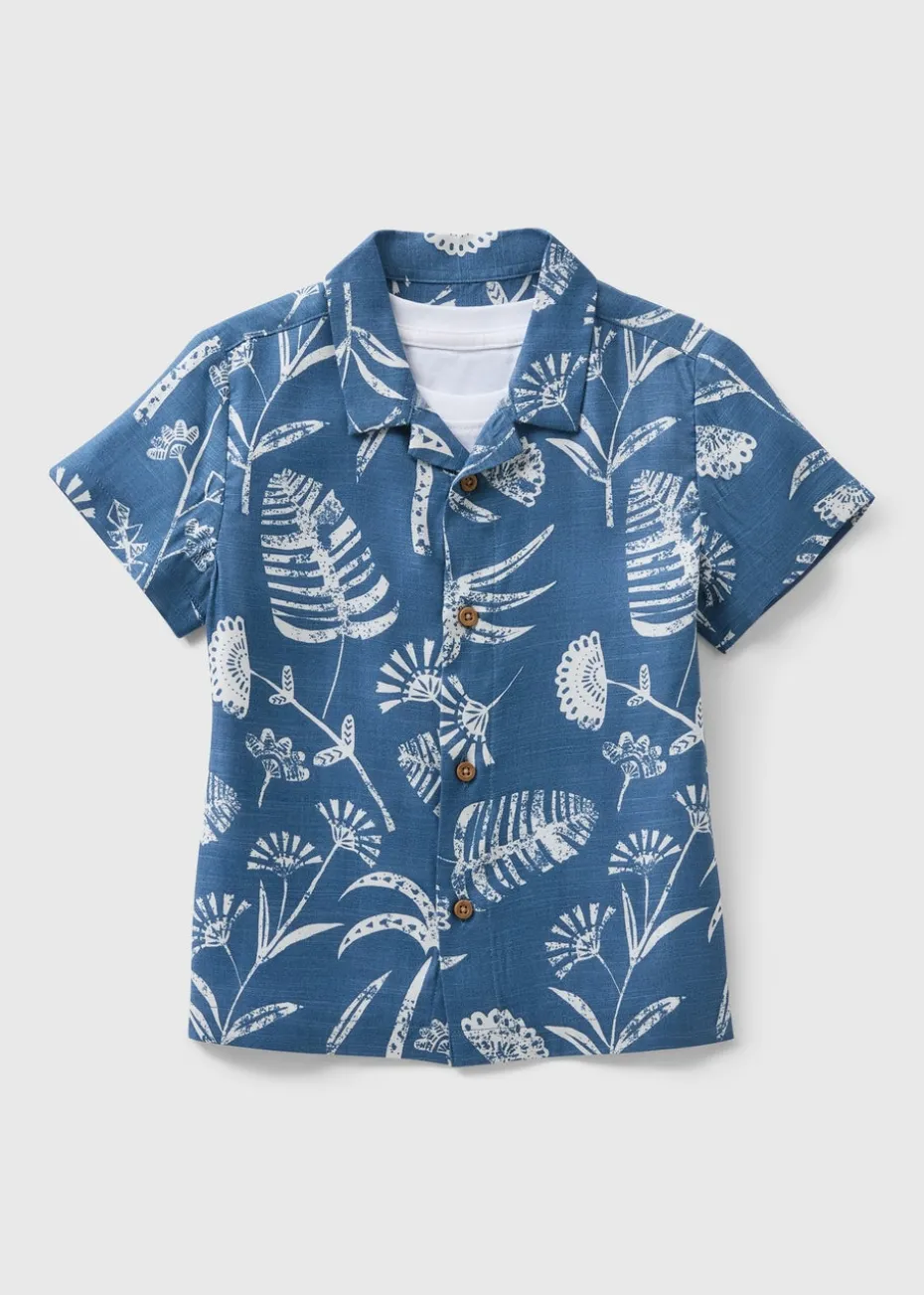 Boys Blue Leaf Tee & Shirt Set