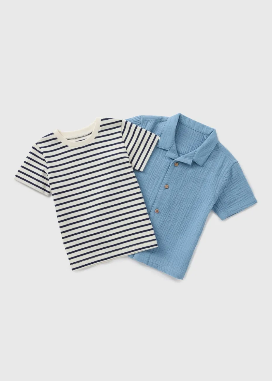 Boys Blue Stripe T-Shirt & Shirt Set (1-7yrs)