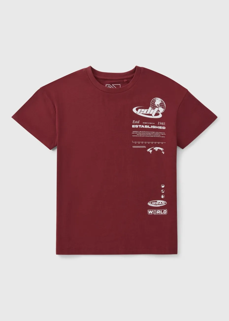 Boys Burgundy World T-Shirt (7-15yrs)