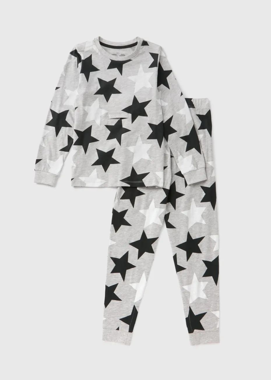 Boys Grey Easy Dress Star Pyjama Set (1-13yrs)