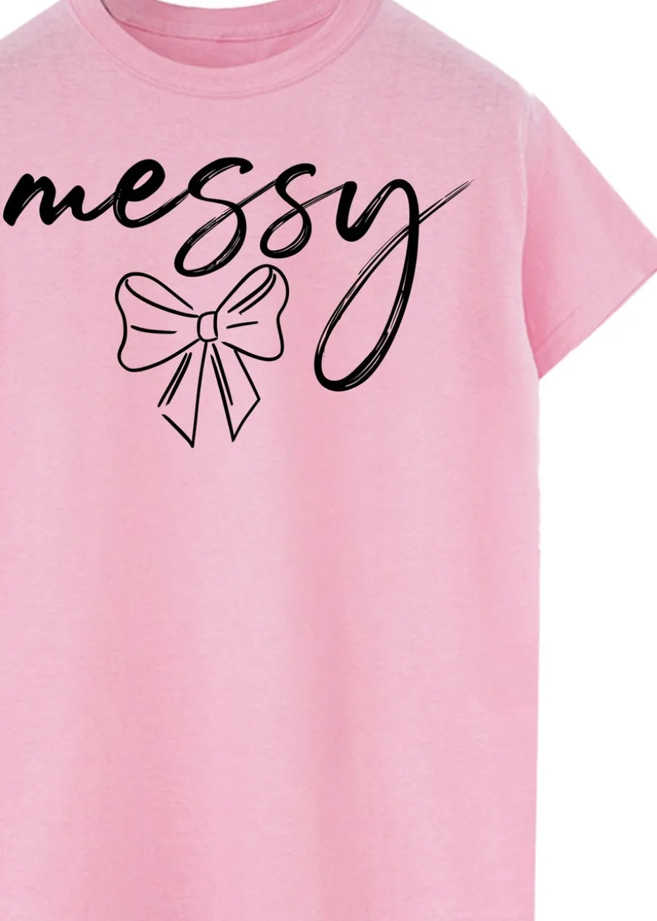 Brands In Messy Bow Pink Boyfriend Fit T-Shirt