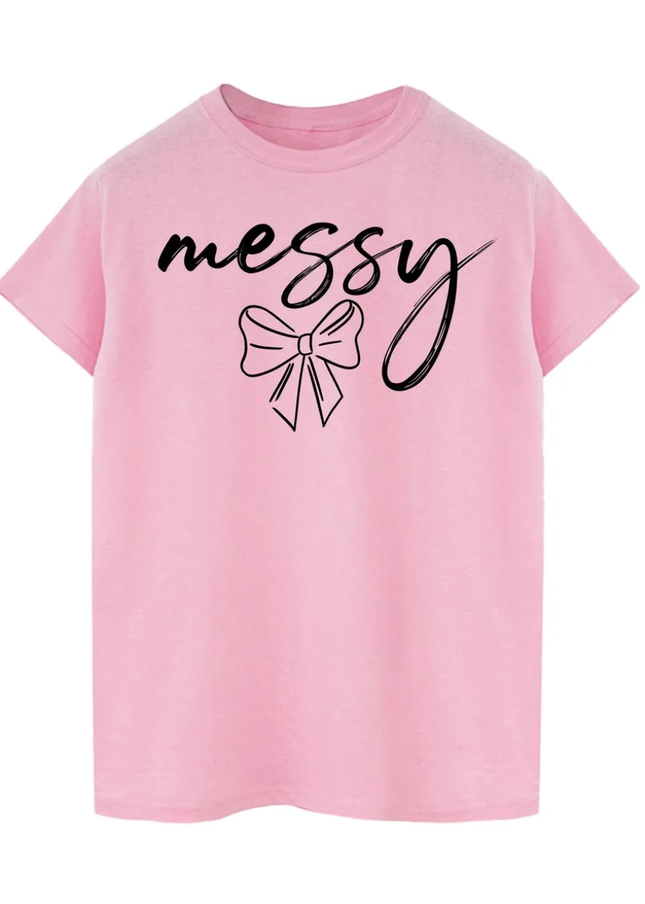 Brands In Messy Bow Pink Boyfriend Fit T-Shirt