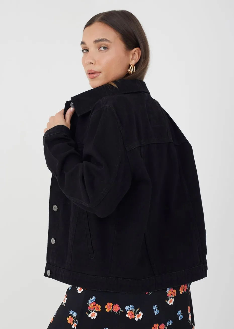 Brave Soul Black Blooms Western Style Denim Jacket