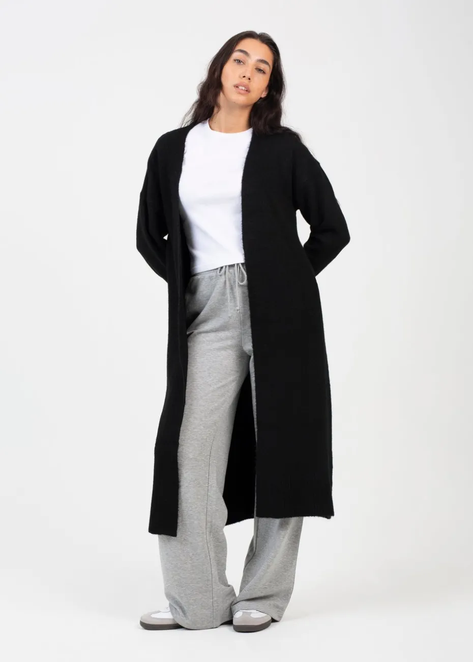 Brave Soul Black Knitted Dropped Shoulder Maxi Cardigan