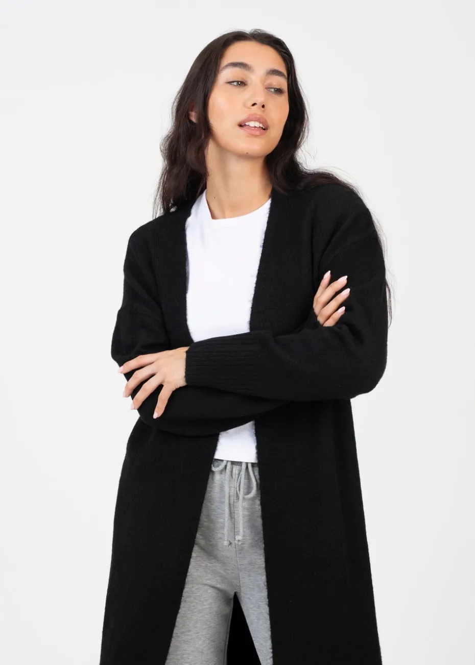 Brave Soul Black Knitted Dropped Shoulder Maxi Cardigan