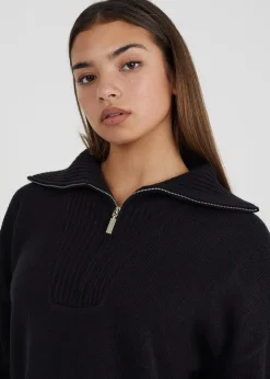 Brave Soul Black Oversized Zip Collar Knitted Jumper