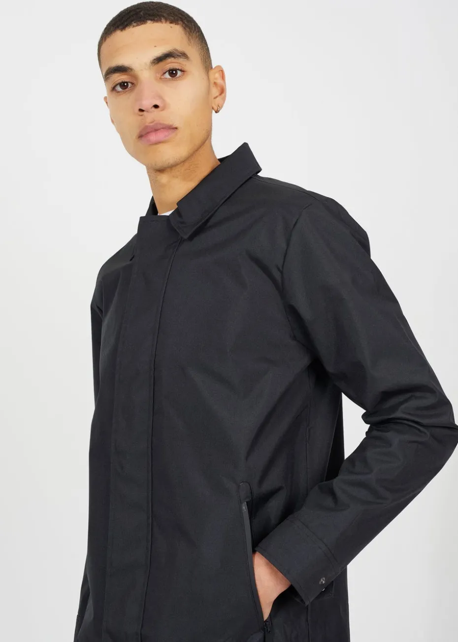 Brave Soul Black Oxford Long Length Zip Through Mac