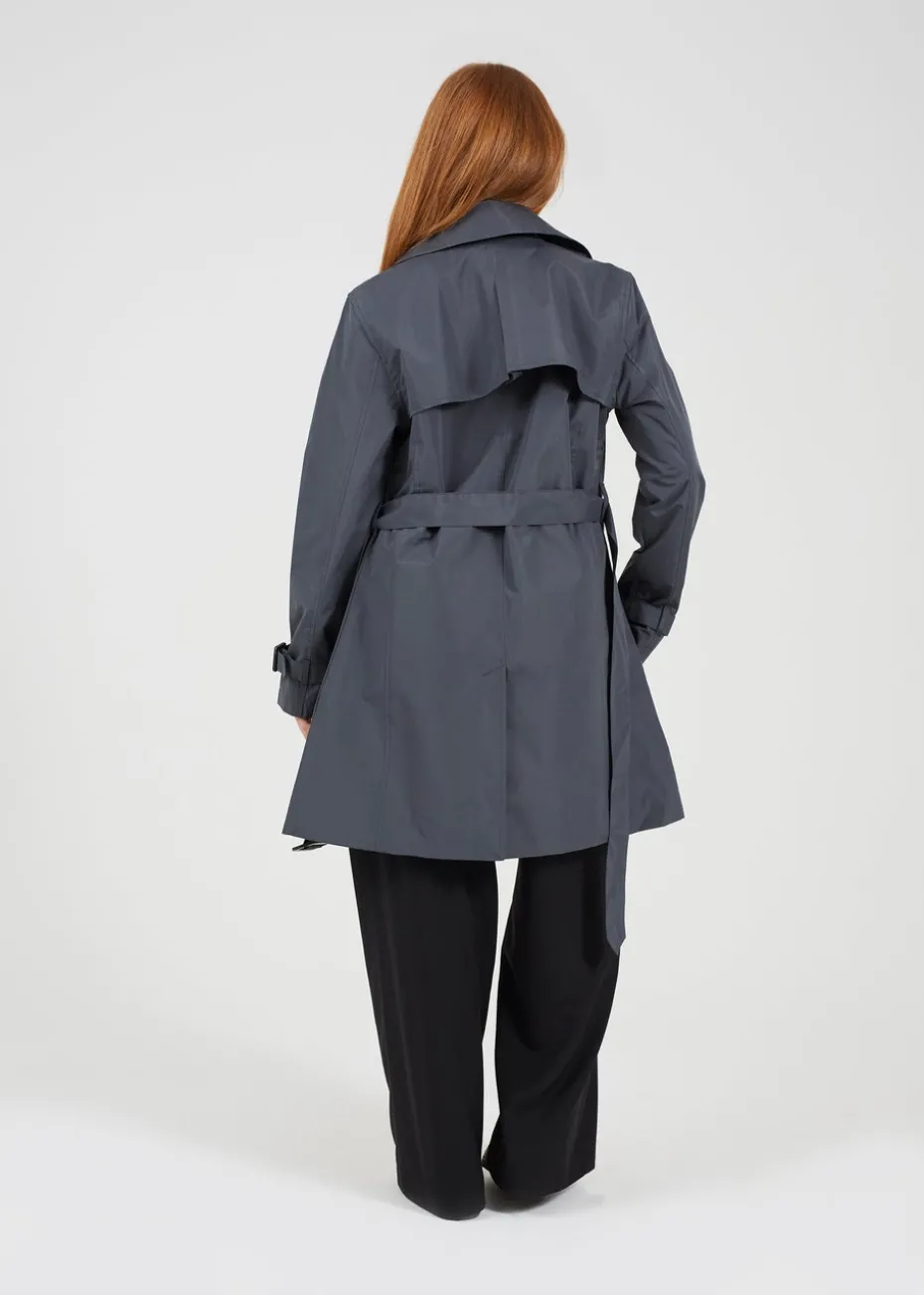 Brave Soul Charcoal Double Breasted Short Trench Coat