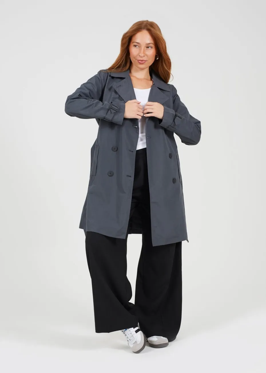 Brave Soul Charcoal Double Breasted Short Trench Coat