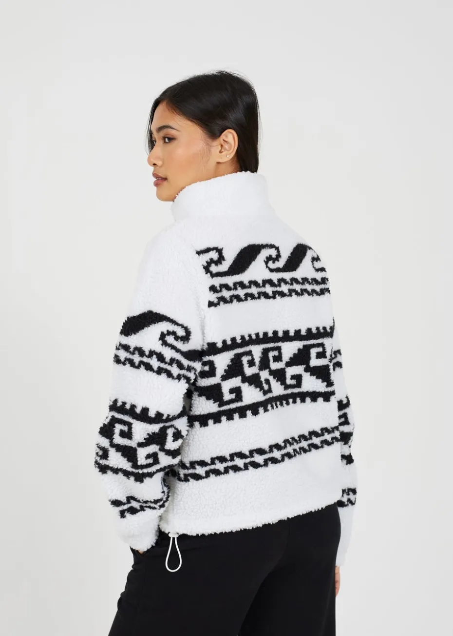 Brave Soul Cream Quarter Zip Printed Sherpa Fleece