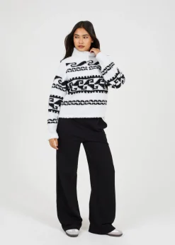 Brave Soul Cream Quarter Zip Printed Sherpa Fleece