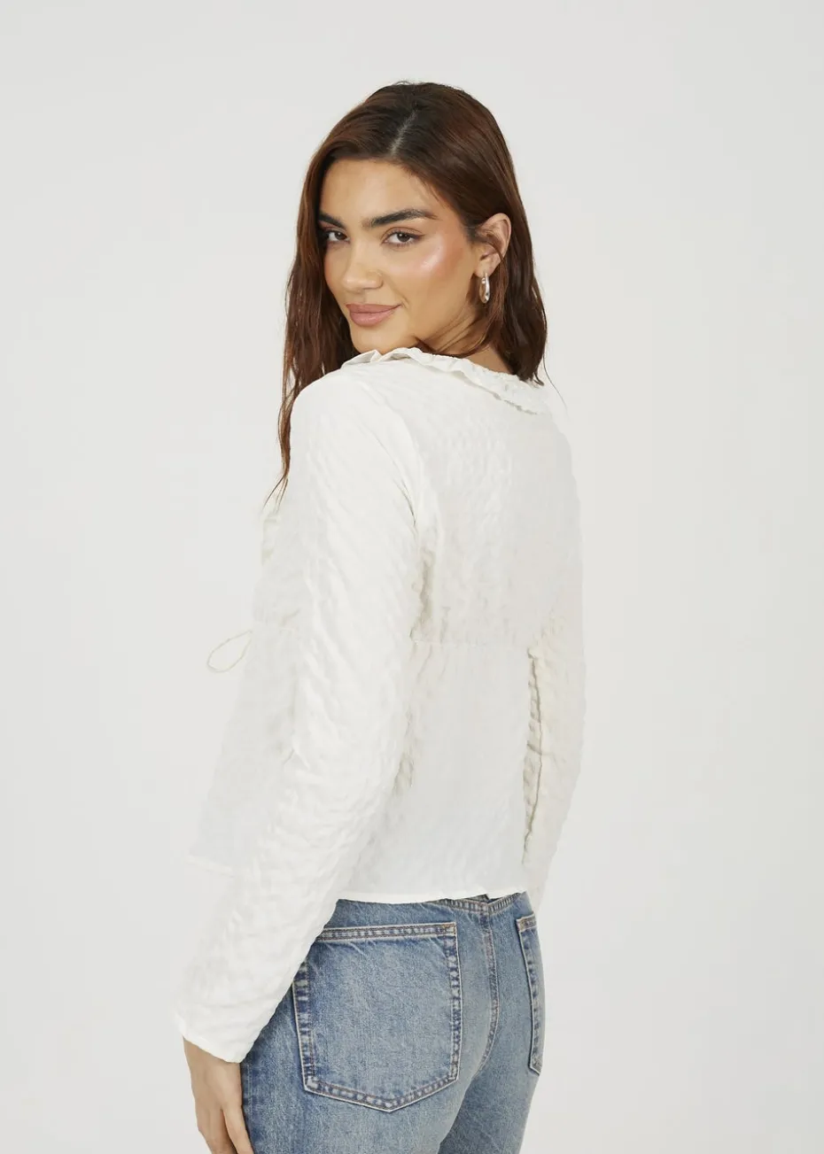 Brave Soul Cream Seersucker Frill Collar Tie Front Blouse