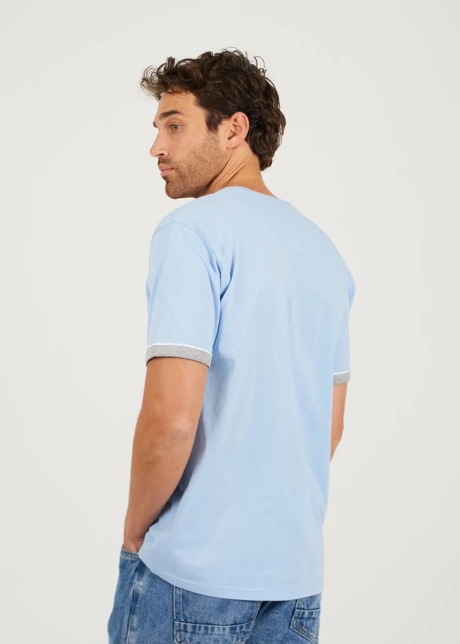 Brave Soul Light Blue Crew Neck T-Shirts with Contrast Piping 3-Pack