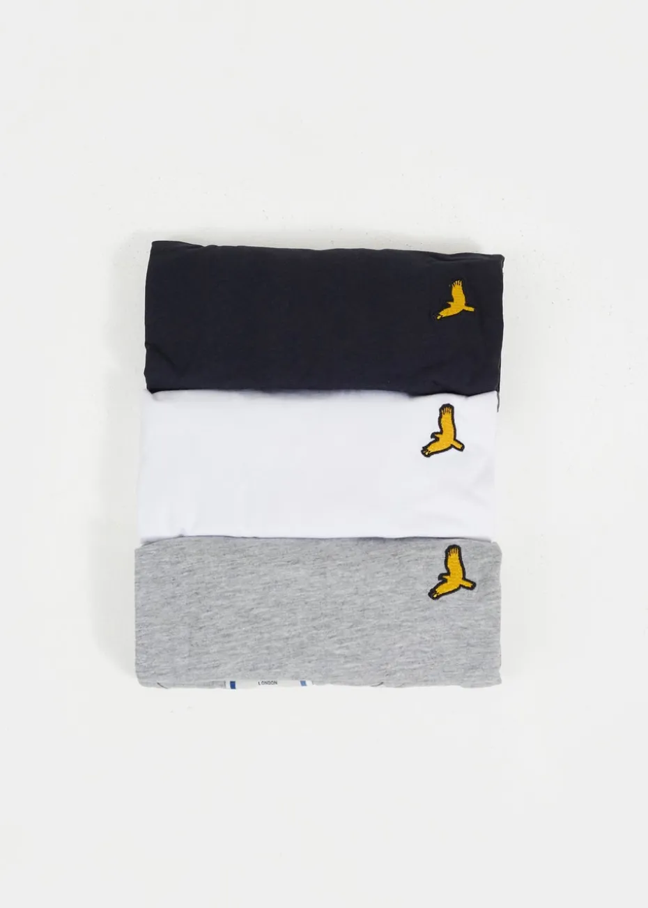Brave Soul Navy Crew Neck T-Shirts with Contrast Piping 3-Pack