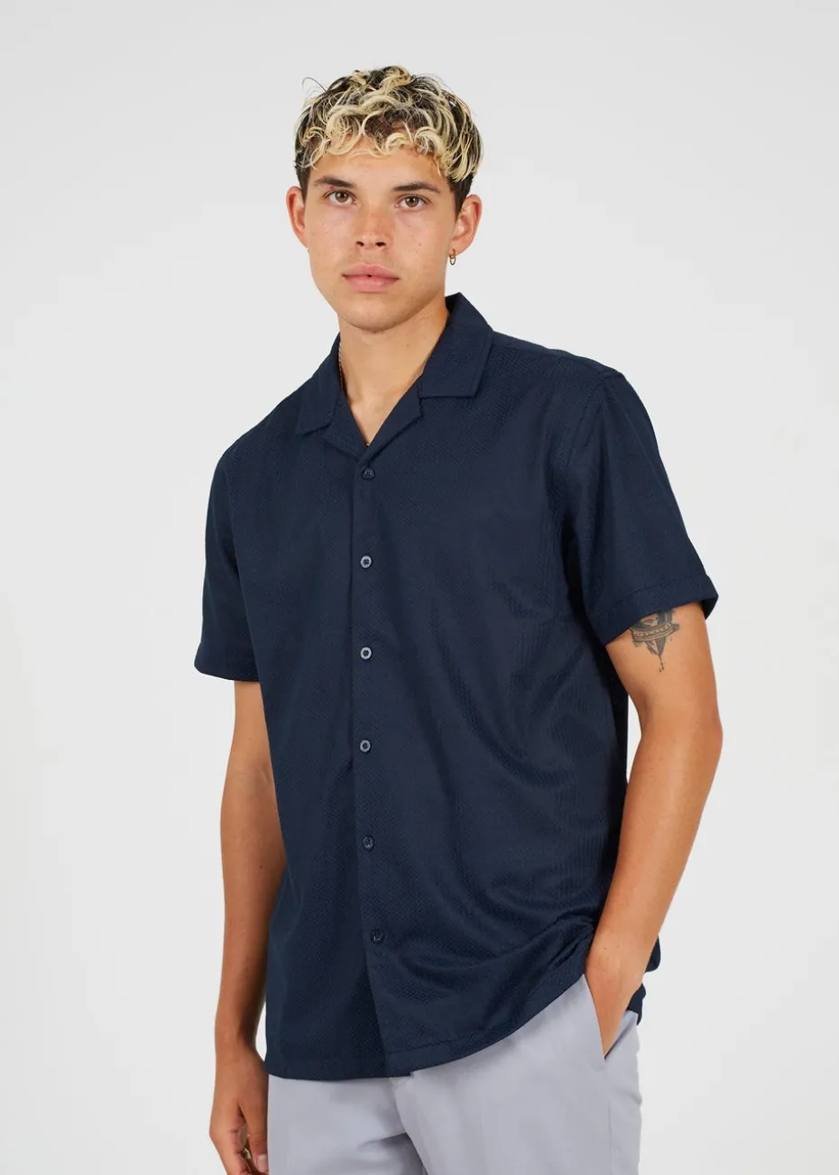 Brave Soul Navy Revere Collar Short Sleeve Shirt