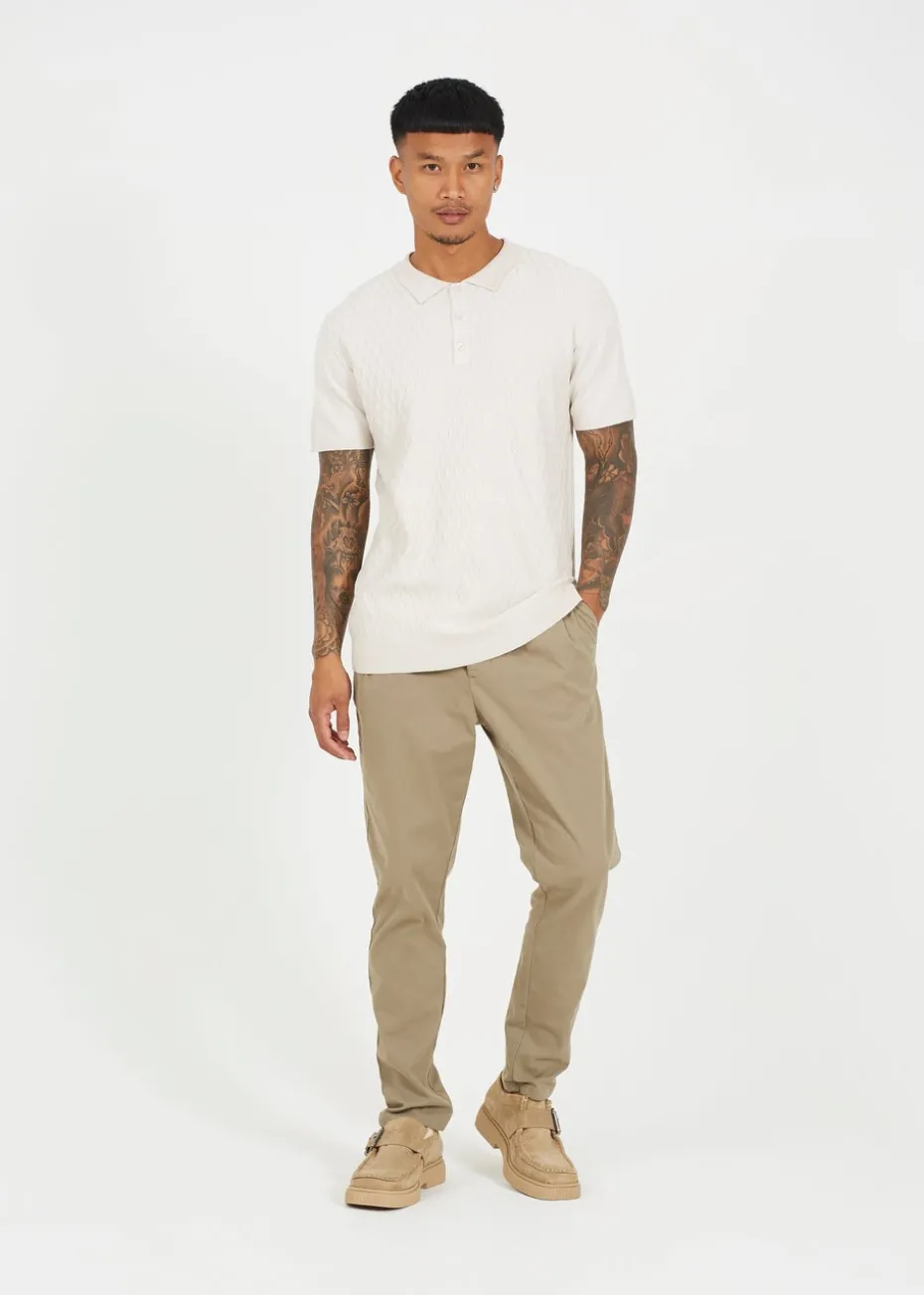 Brave Soul Sand Short Sleeve Knitted Polo Shirt