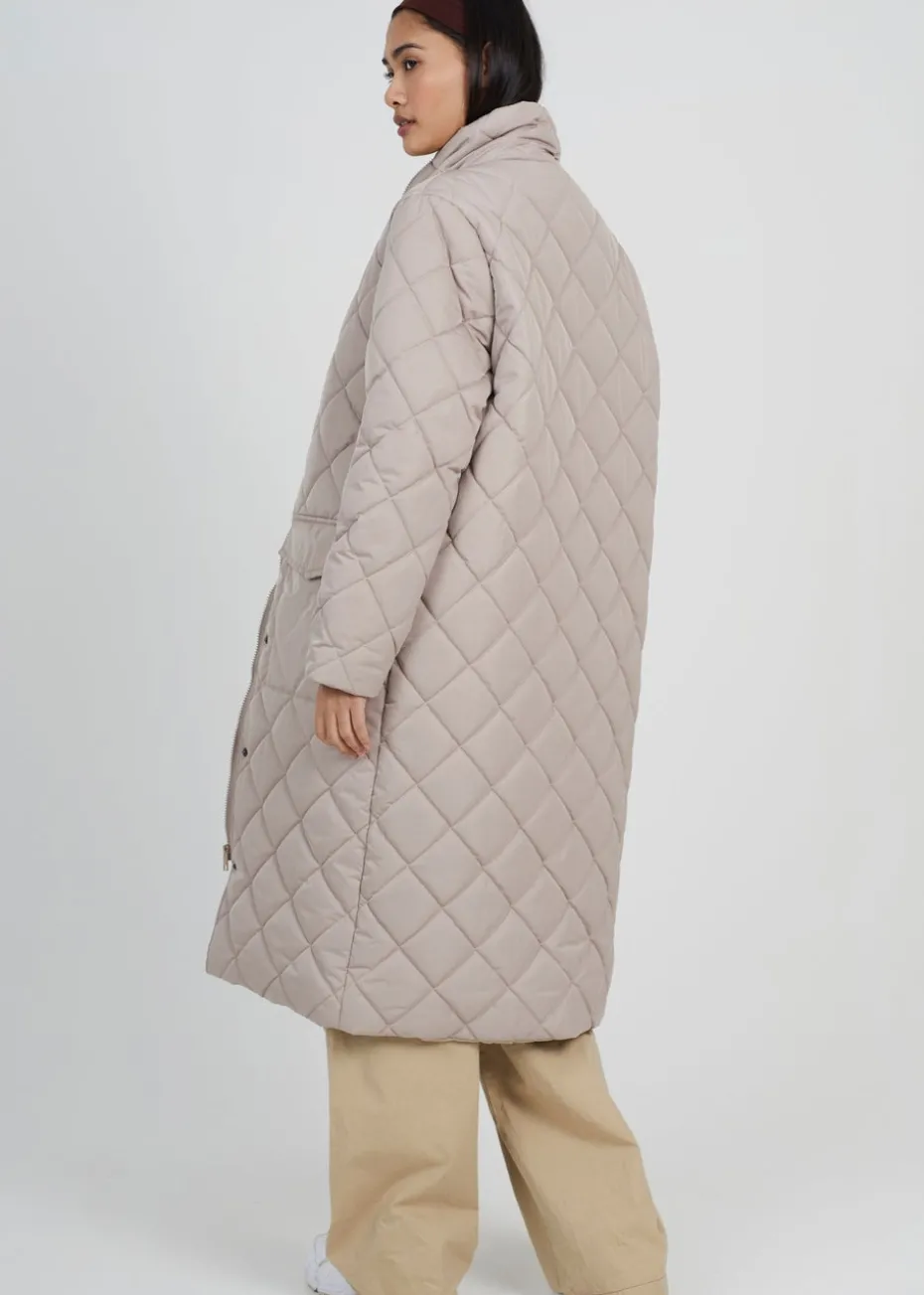 Brave Soul Stone Longline Diamond Quilted Jacket