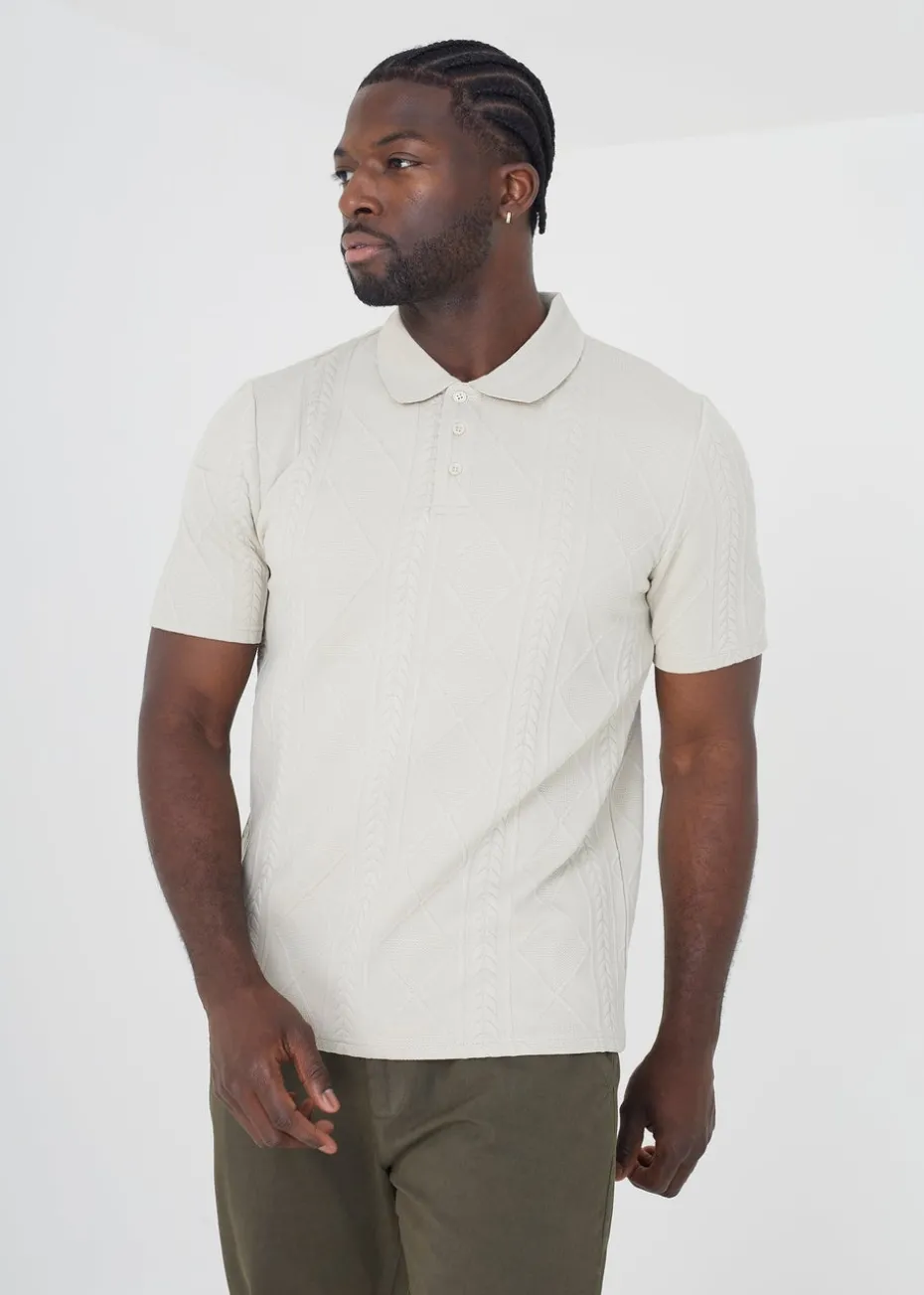Brave Soul Stone Short Sleeve Jacquard Polo Shirt