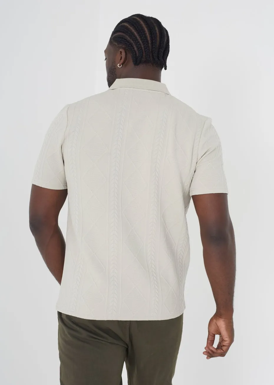 Brave Soul Stone Short Sleeve Jacquard Polo Shirt