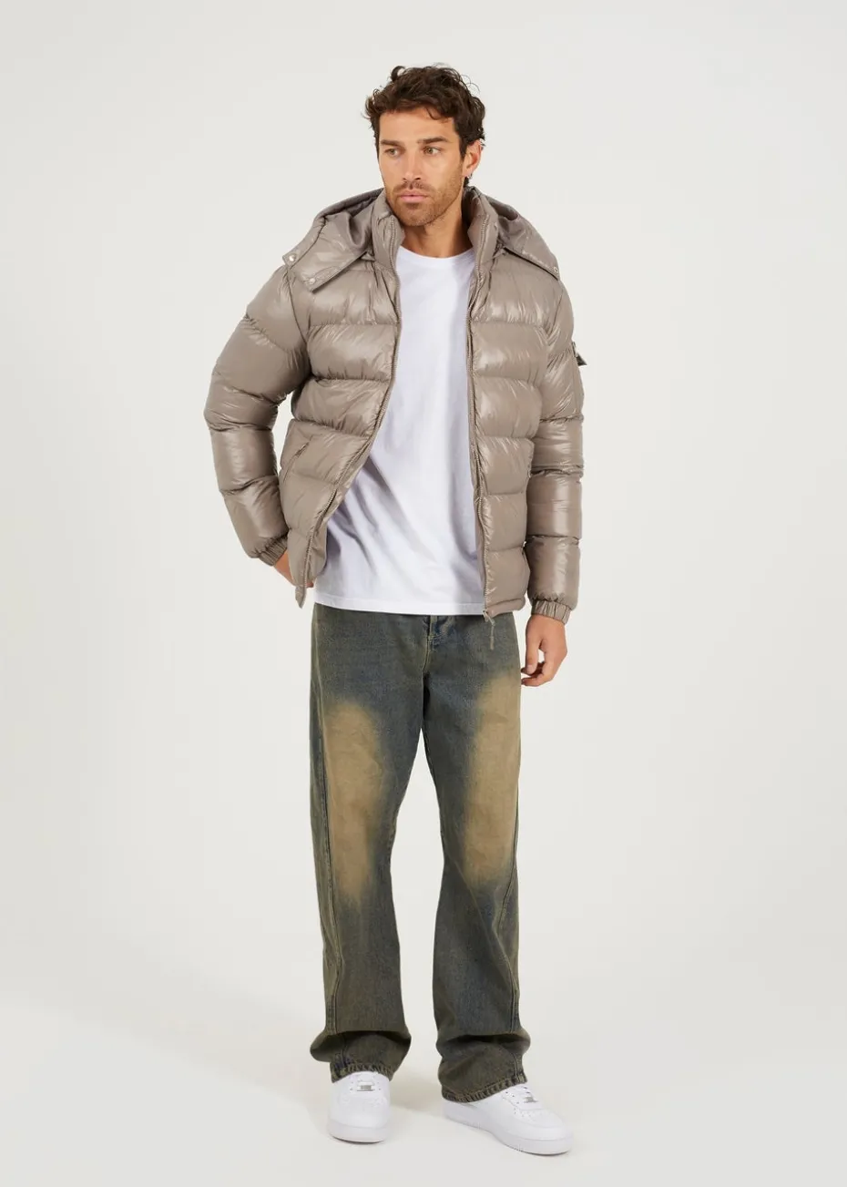 Brave Soul Taupe Hooded Padded Puffer Jacket with Detachable Hood