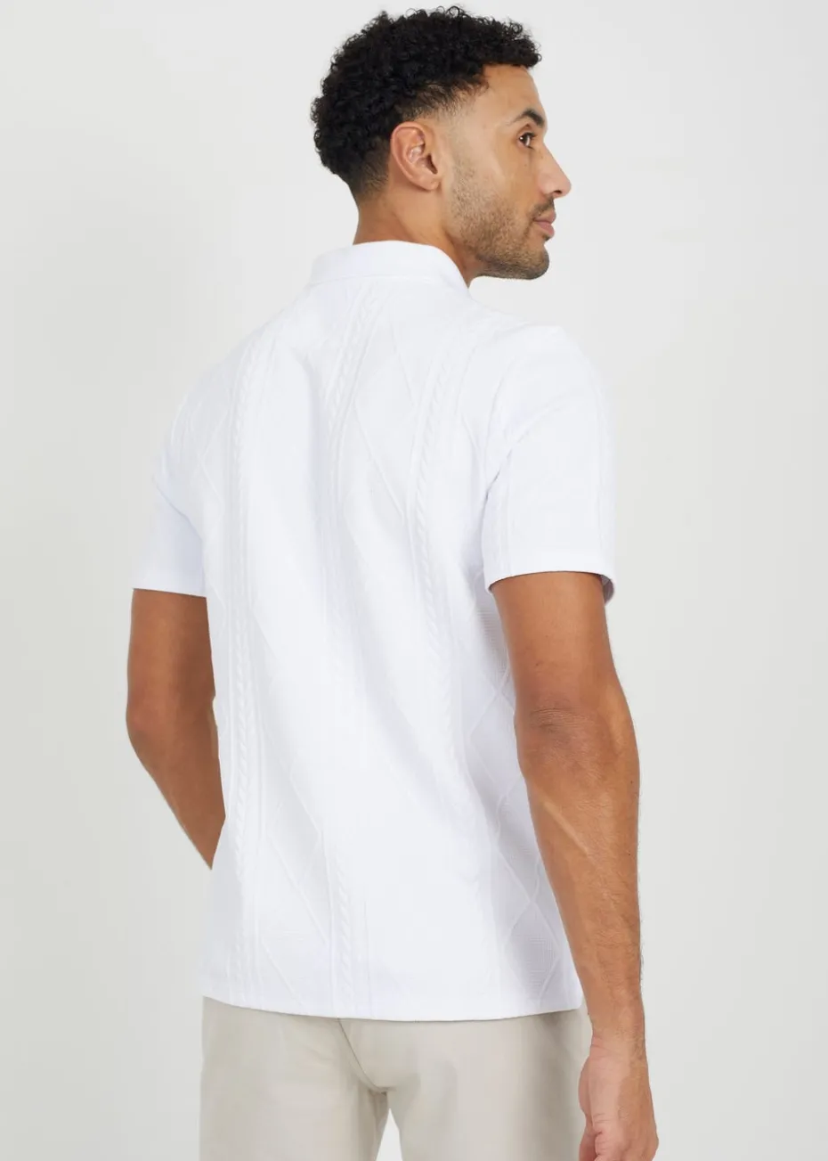 Brave Soul White Jaquard Knit Polo Shirt