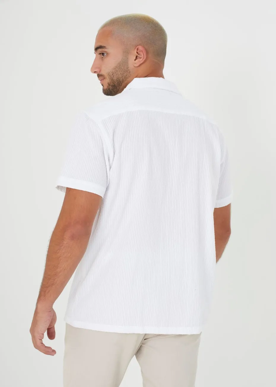 Brave Soul White Luca Short Sleeve Fine Stripe Revere Collar Shirt