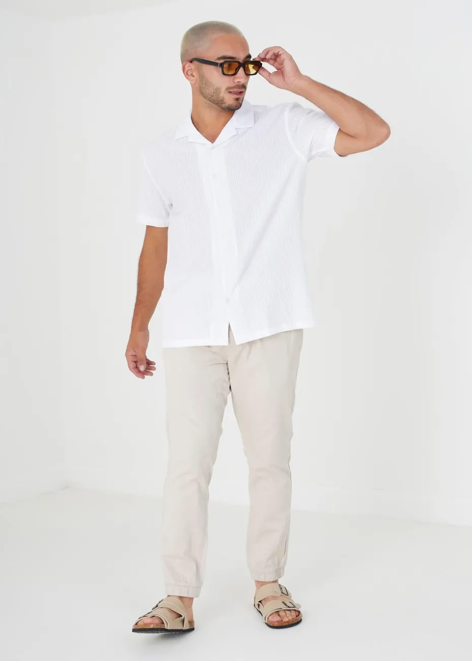 Brave Soul White Luca Short Sleeve Fine Stripe Revere Collar Shirt